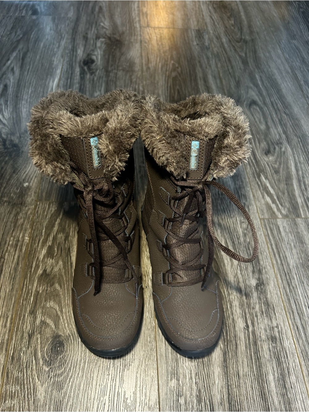 Columbia Brown Faux-Fur Trim Winter Lace-Up Boots